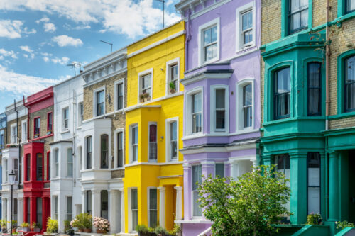 Casas de colores en Notting Hill, Londres